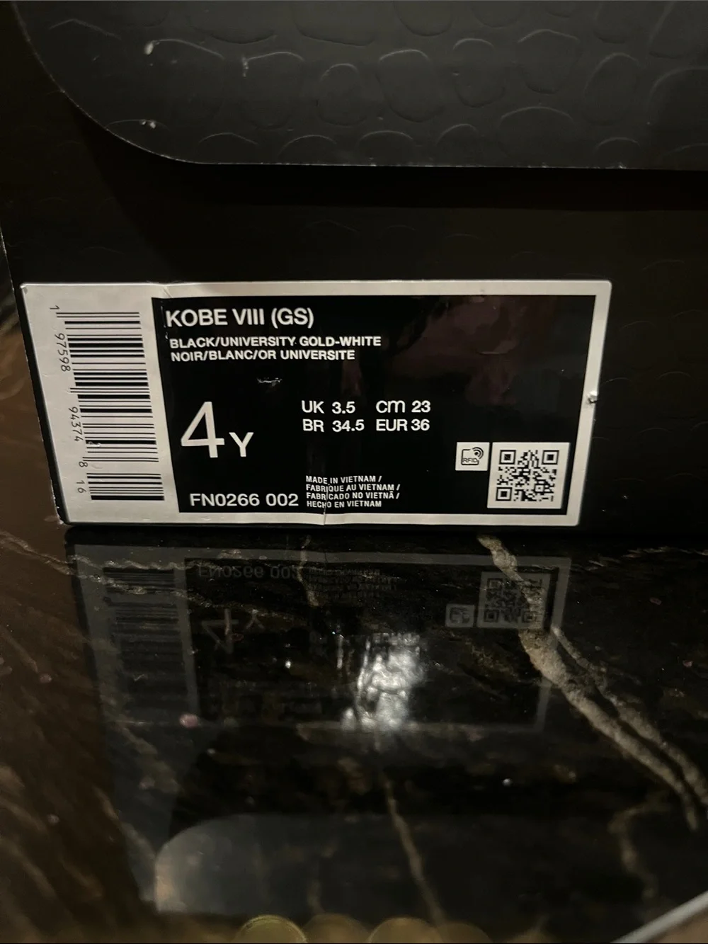 Nike Kids Sneakers - Black/Gold/White Kobe VIII GRADE school youth 4